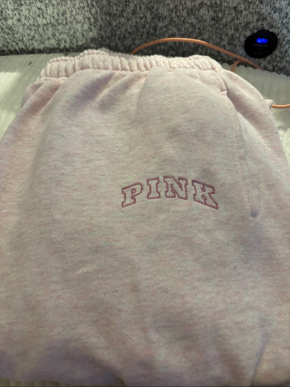 PINK Light Pink Logo sweatpants with a light pink sparkle